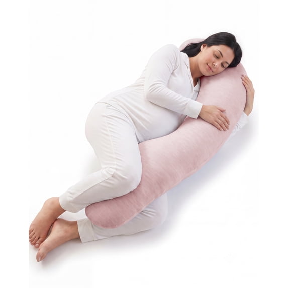 Nalqet Cooling J Shaped Pregnancy Pillow, 41×21 inch Full Body Pillow for Side Sleeping & Nursing, Cozy Support for Neck, Head, Back and Belly, Includes Soft Cover