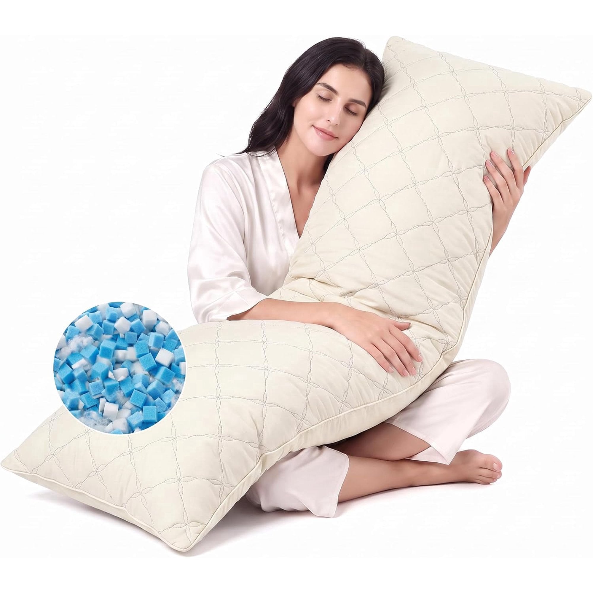 Nalqet Petal Pattern Quilted Body Pillow, 20×54 inch Soft Memory Foam Filled Long Pillow for Bed, Couch, Living Room