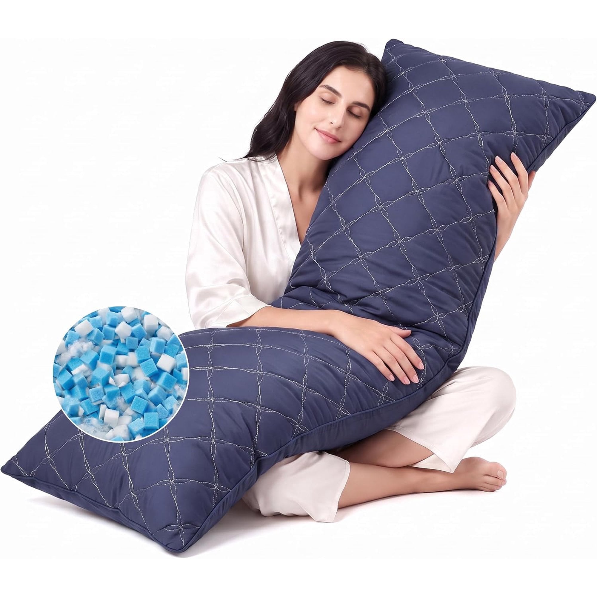 Nalqet Petal Pattern Quilted Body Pillow, 20×54 inch Soft Memory Foam Filled Long Pillow for Bed, Couch, Living Room