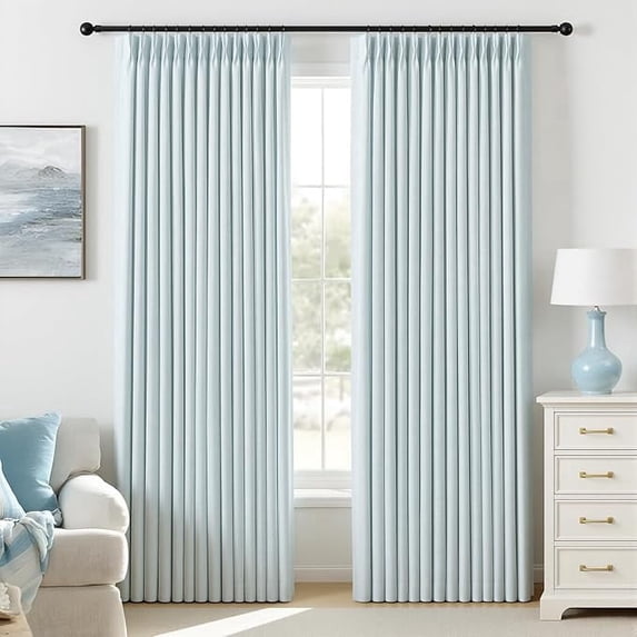 Nalqet Pinch Pleated Linen Curtains 100% Blackout for Living Room Bedroom, Thermal Insulated Window Drapes with Rings Hooks
