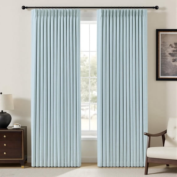 Nalqet Pinch Pleated Linen Curtains 100% Blackout for Living Room Bedroom, Thermal Insulated Window Drapes with Rings Hooks
