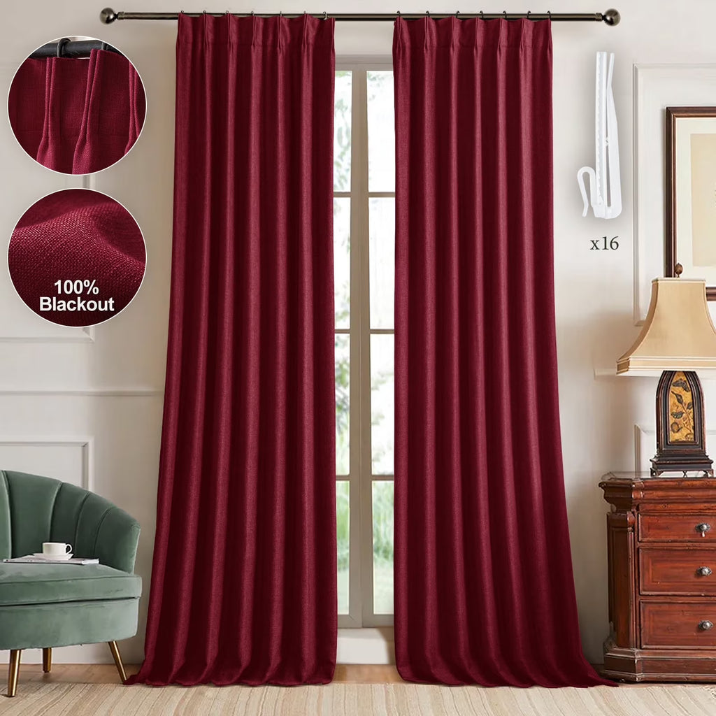 Nalqet Pinch Pleated Linen Curtains 100% Blackout