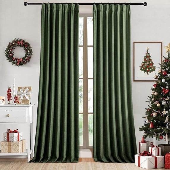 Nalqet Pinch Pleated Linen Curtains 100% Blackout for Living Room Bedroom, Thermal Insulated Window Drapes with Rings Hooks