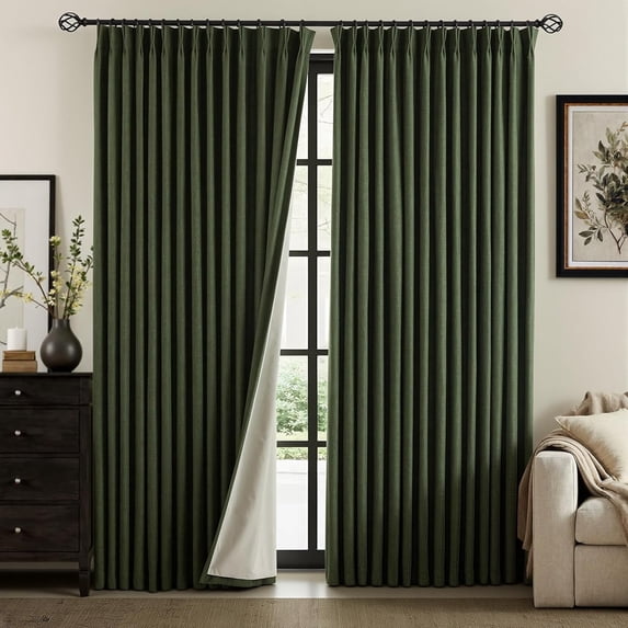 Nalqet Pinch Pleated Linen Curtains 100% Blackout for Living Room Bedroom, Thermal Insulated Window Drapes with Rings Hooks