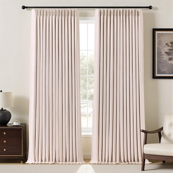 Nalqet Pinch Pleated Linen Curtains 100% Blackout for Living Room Bedroom, Thermal Insulated Window Drapes with Rings Hooks
