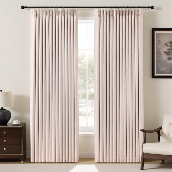 Nalqet Pinch Pleated Linen Curtains 100% Blackout for Living Room Bedroom, Thermal Insulated Window Drapes with Rings Hooks