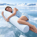 Nalqet Long Body Pillow for Adults, Cooling Round Bolster Pillow with Shredded White Memory Foam, Comfort Support for Side Sleepers with Washable Cover, Blue