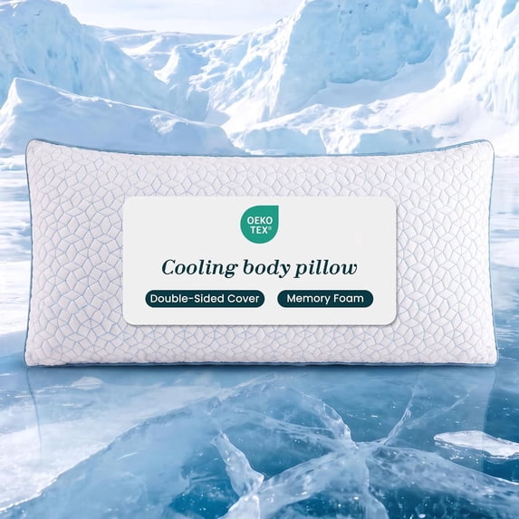 Nalqet Double-Sided Cooling Body Pillows for Hot Sleepers, Firm Shredded Memory Foam Long Pillow for Side, Back, Stomach Sleepers, Removable Machine-Washable Cover