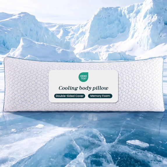 Nalqet Double-Sided Cooling Body Pillows for Hot Sleepers, Firm Shredded Memory Foam Long Pillow for Side, Back, Stomach Sleepers, Removable Machine-Washable Cover