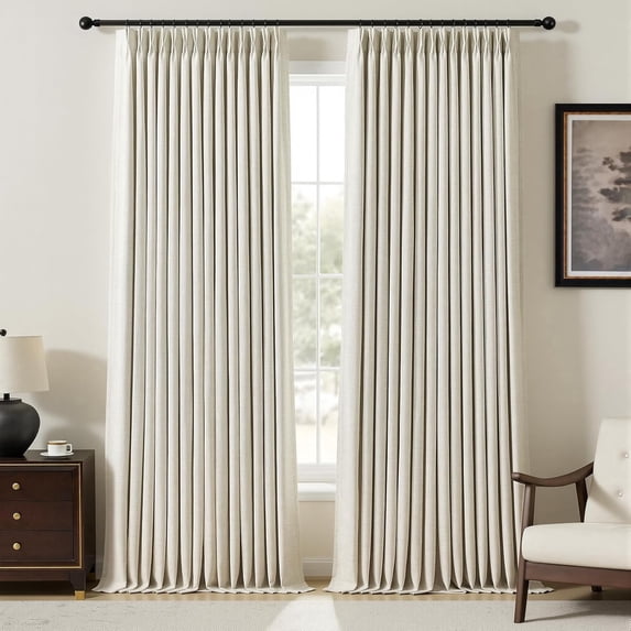 Nalqet Pinch Pleated Linen Curtains 100% Blackout for Living Room Bedroom, Thermal Insulated Window Drapes with Rings Hooks