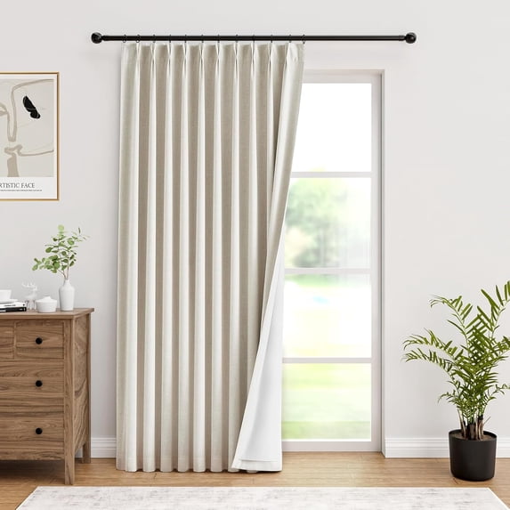 Nalqet Pinch Pleated Linen Curtains 100% Blackout for Living Room Bedroom, Thermal Insulated Window Drapes with Rings Hooks