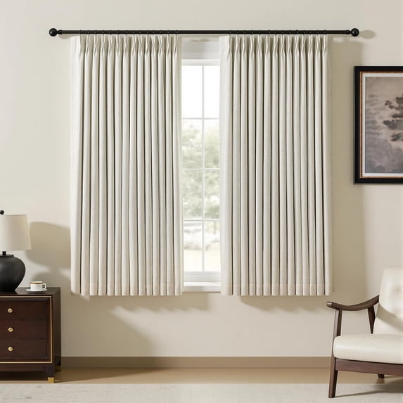 Nalqet Pinch Pleated Linen Curtains 100% Blackout for Living Room Bedroom, Thermal Insulated Window Drapes with Rings Hooks