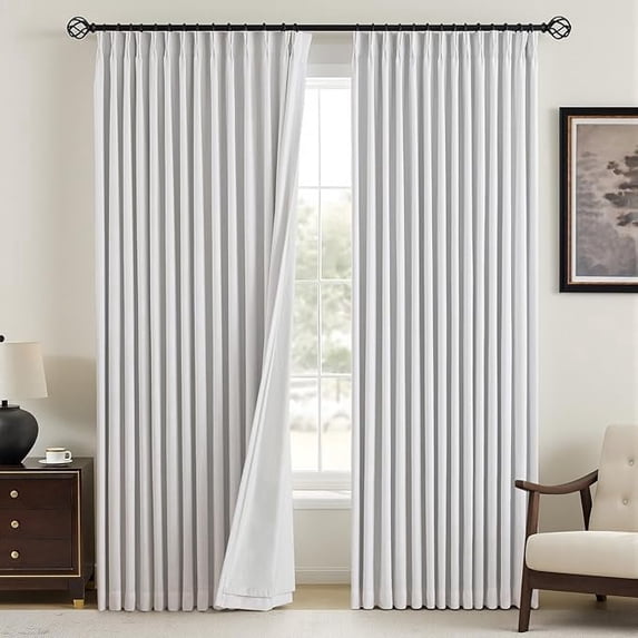 Nalqet Pinch Pleated Linen Curtains 100% Blackout for Living Room Bedroom, Thermal Insulated Window Drapes with Rings Hooks