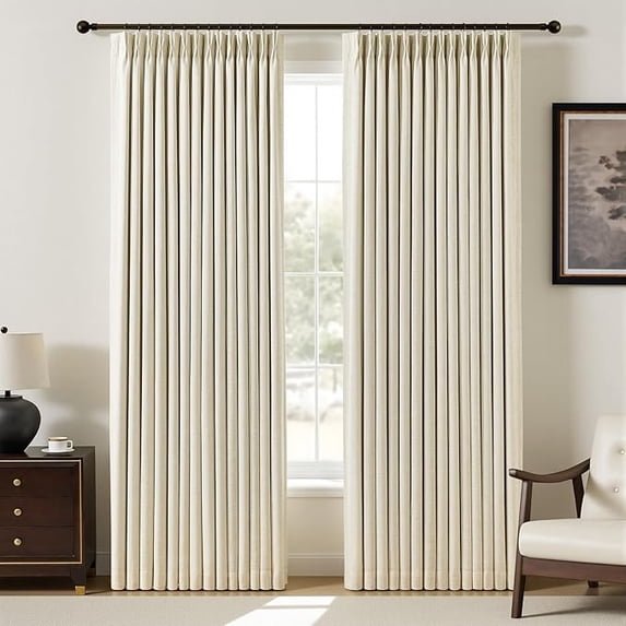 Nalqet Pinch Pleated Linen Curtains 100% Blackout for Living Room Bedroom, Thermal Insulated Window Drapes with Rings Hooks