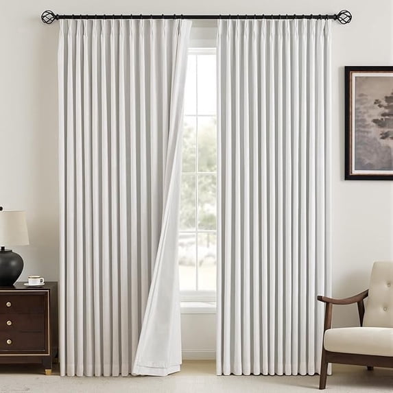 Nalqet Pinch Pleated Linen Curtains 100% Blackout for Living Room Bedroom, Thermal Insulated Window Drapes with Rings Hooks