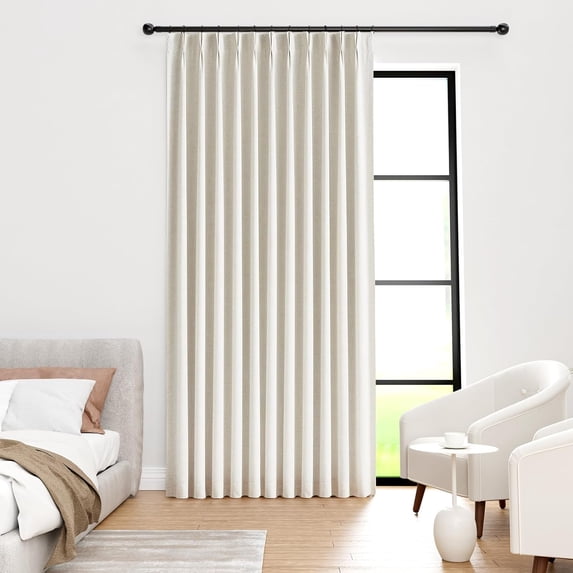 Nalqet Pinch Pleated Linen Curtains 100% Blackout for Living Room Bedroom, Thermal Insulated Window Drapes with Rings Hooks