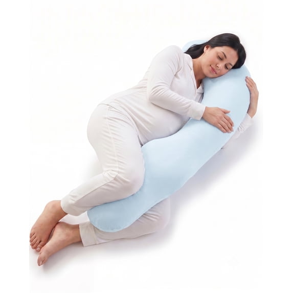 Nalqet Cooling J Shaped Pregnancy Pillow, 41×21 inch Full Body Pillow for Side Sleeping & Nursing, Cozy Support for Neck, Head, Back and Belly, Includes Soft Cover