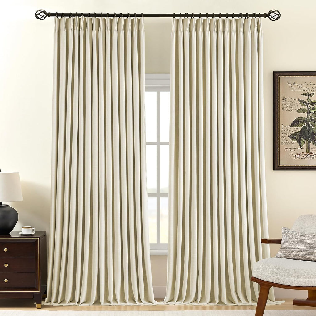Nalqet Pinch Pleated Linen Curtains 100% Blackout