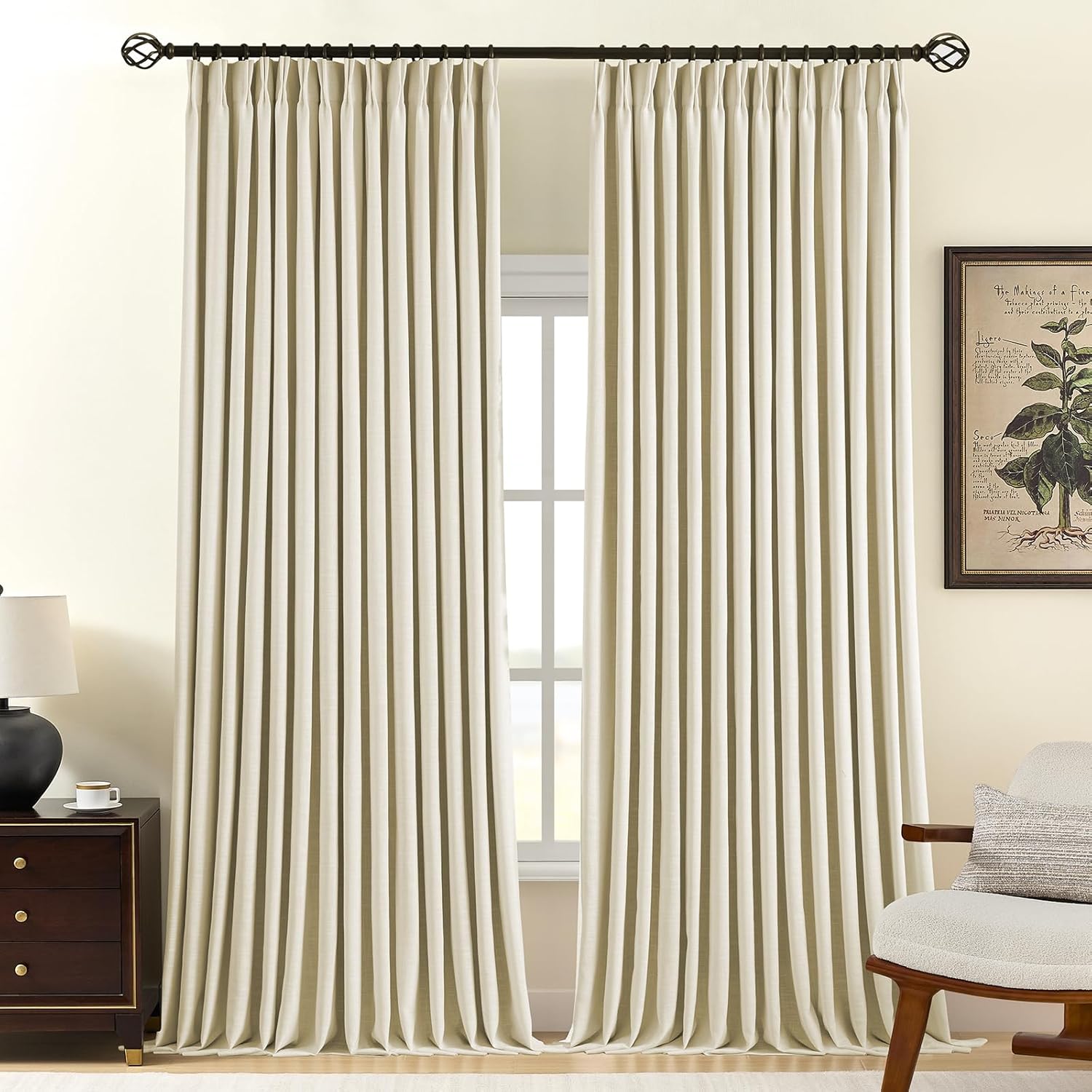 Nalqet Pinch Pleated Linen Curtains 100% Blackout