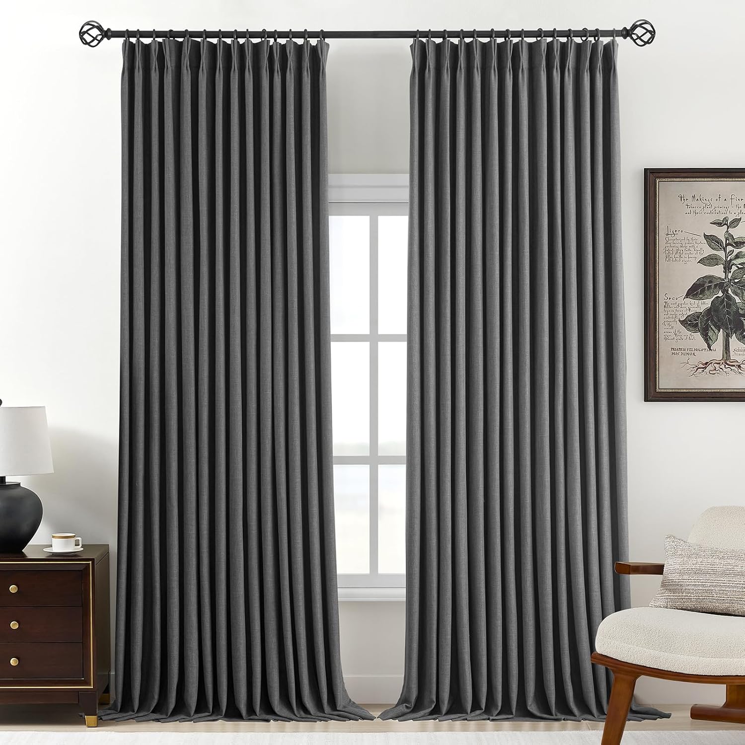 Nalqet Pinch Pleated Linen Curtains 100% Blackout