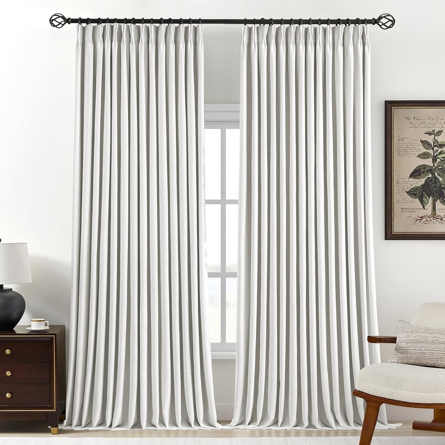 Nalqet Pinch Pleated Linen Curtains 100% Blackout