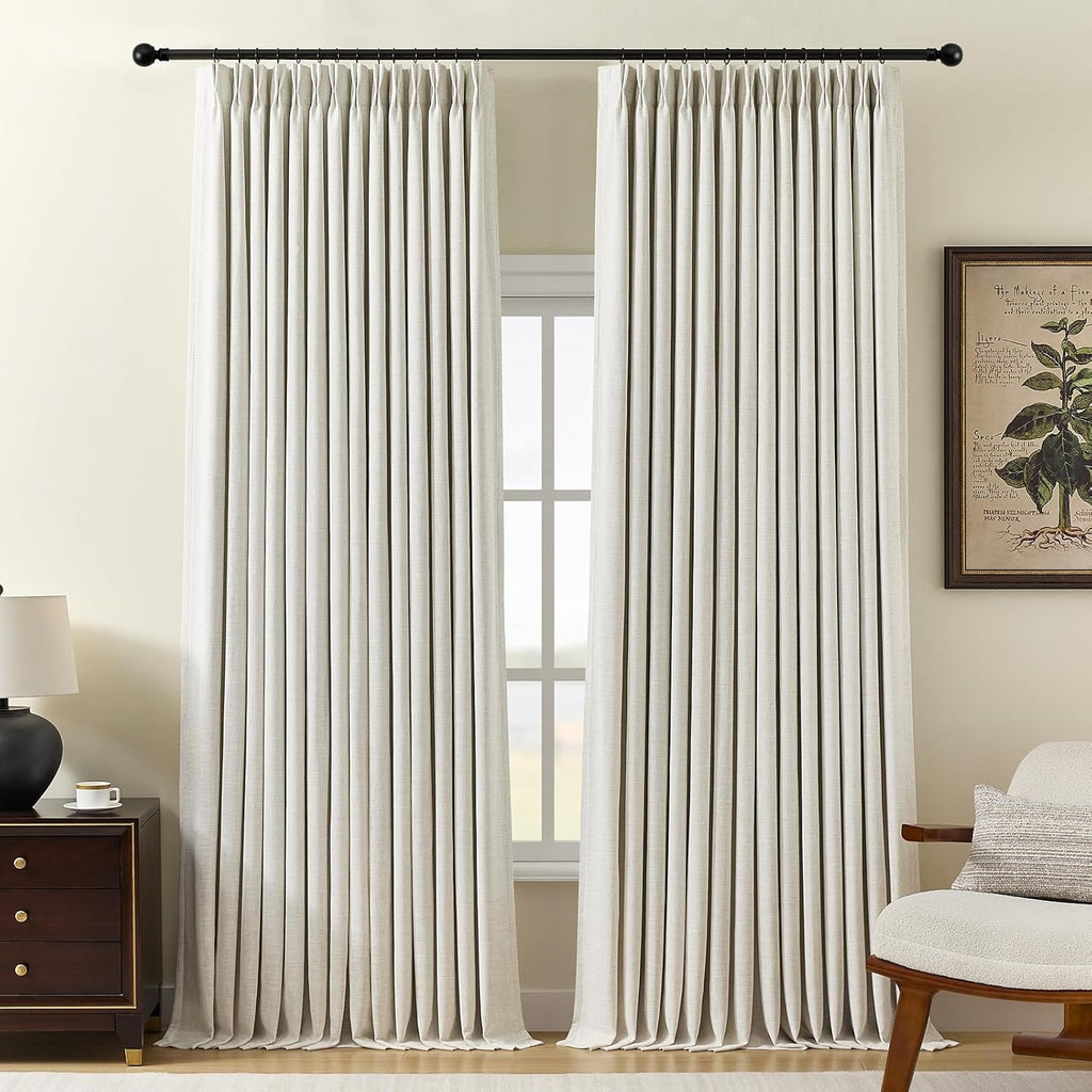 Nalqet Pinch Pleated Linen Curtains 100% Blackout