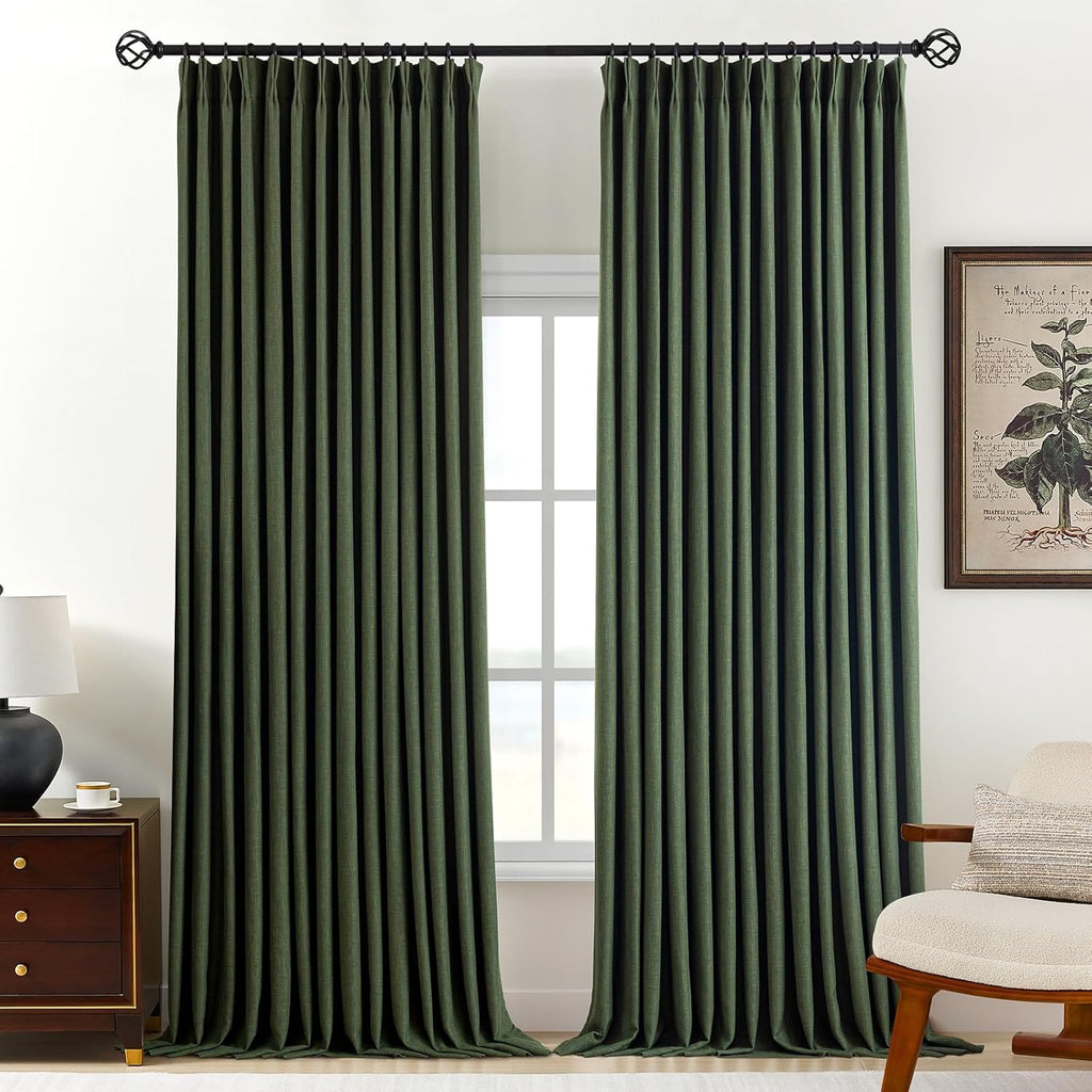 Nalqet Pinch Pleated Linen Curtains 100% Blackout
