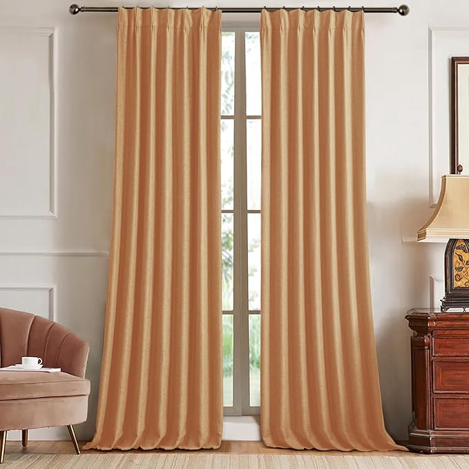 Nalqet Pinch Pleated Linen Curtains 100% Blackout
