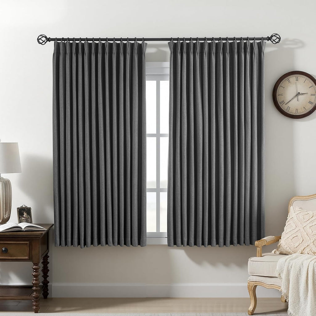 Nalqet Pinch Pleated Linen Curtains 100% Blackout