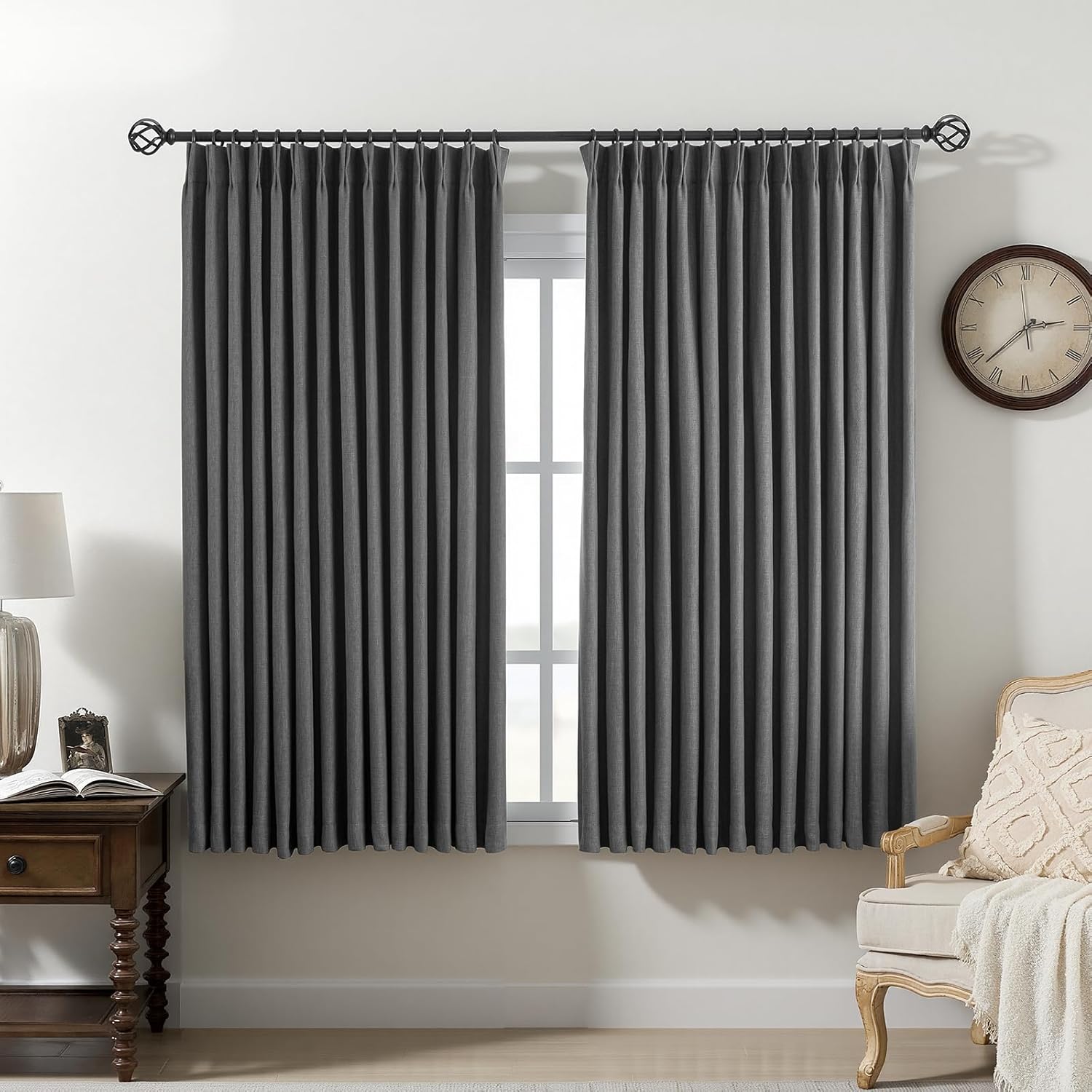 Nalqet Pinch Pleated Linen Curtains 100% Blackout