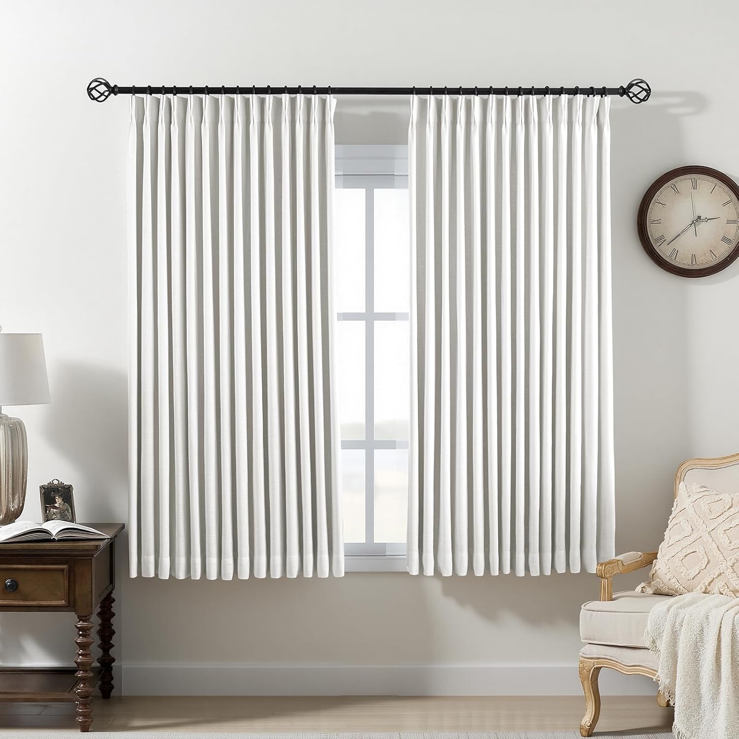Nalqet Pinch Pleated Linen Curtains 100% Blackout