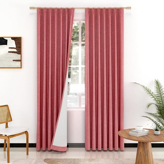 Nalqet Pinch Pleated Linen Curtains 100% Blackout