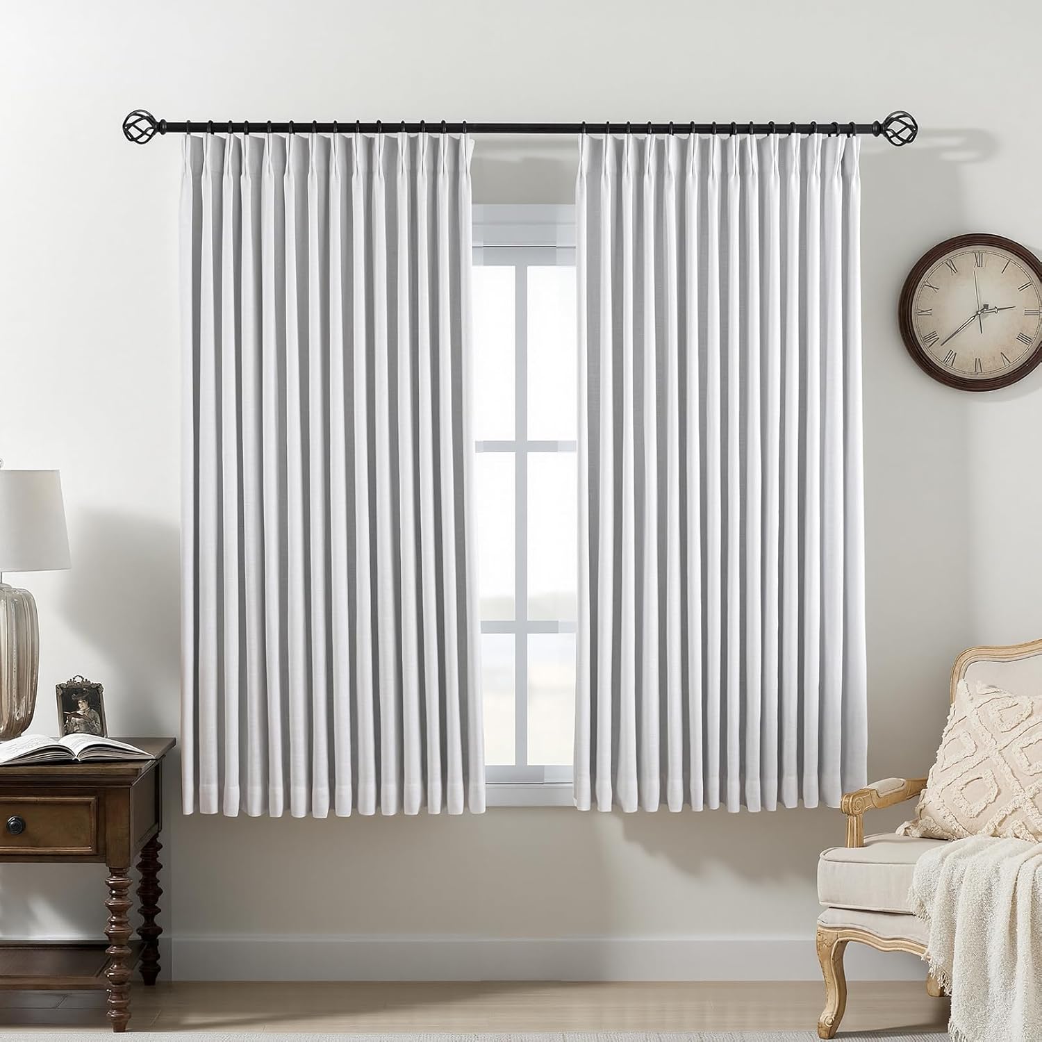 Nalqet Pinch Pleated Linen Curtains 100% Blackout