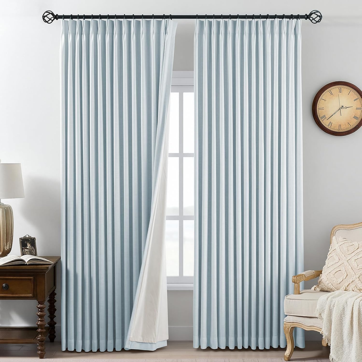 Nalqet Pinch Pleated Linen Curtains 100% Blackout