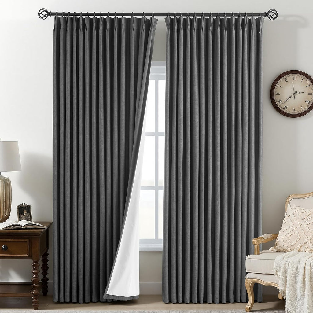 Nalqet Pinch Pleated Linen Curtains 100% Blackout
