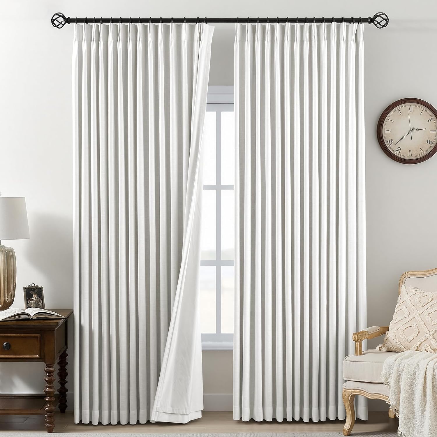 Nalqet Pinch Pleated Linen Curtains 100% Blackout