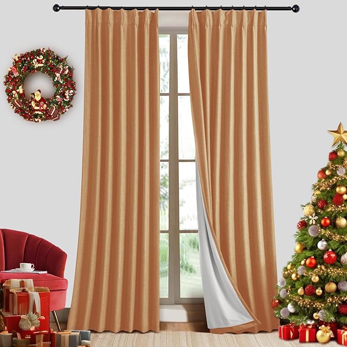 Nalqet Pinch Pleated Linen Curtains 100% Blackout