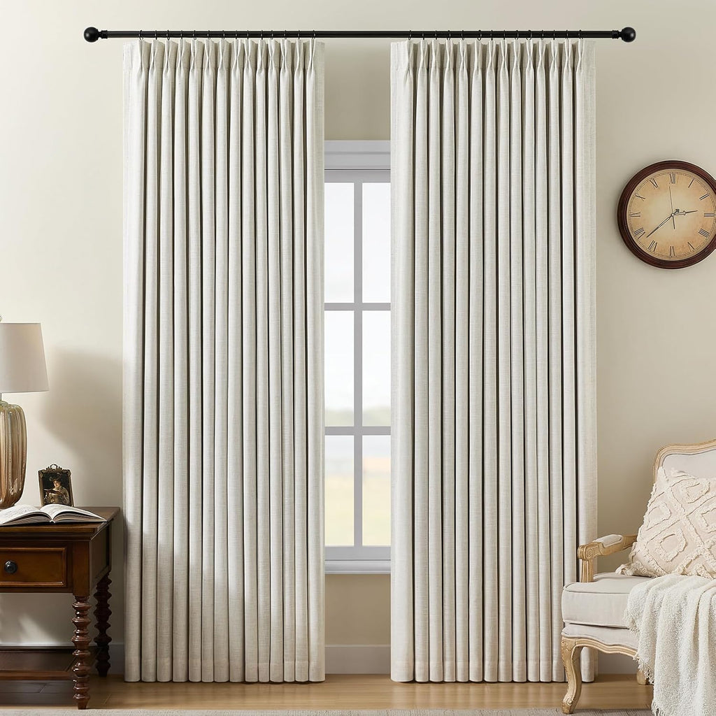 Nalqet Pinch Pleated Linen Curtains 100% Blackout