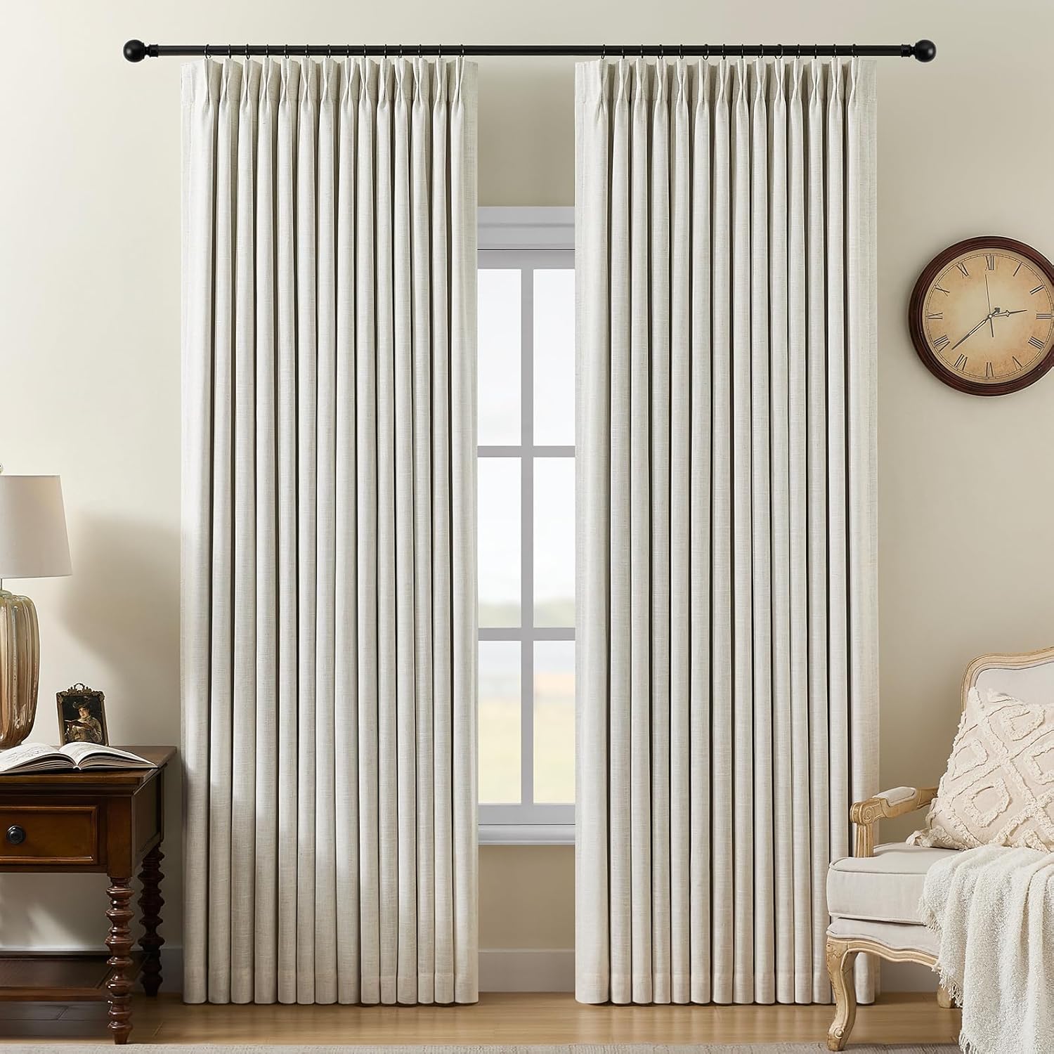 Nalqet Pinch Pleated Linen Curtains 100% Blackout