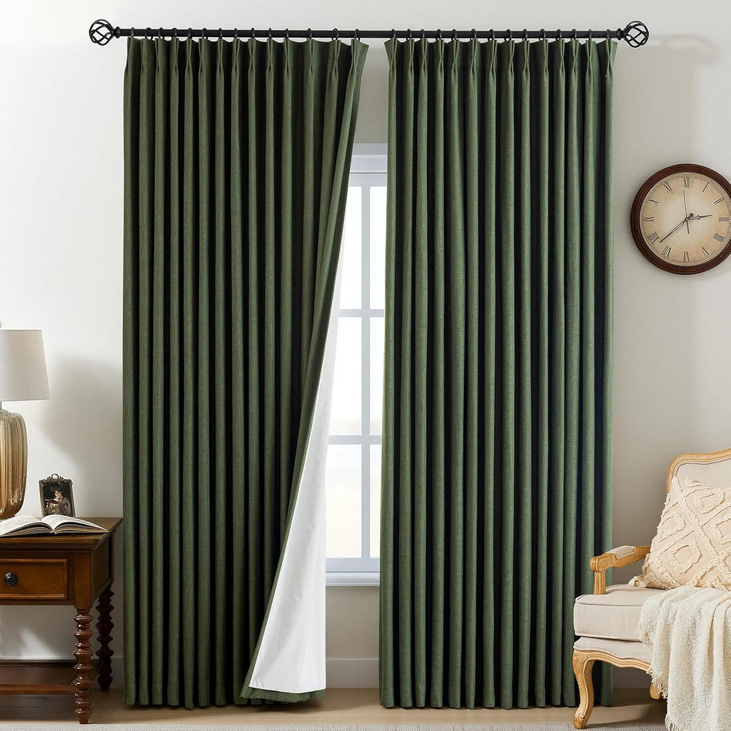 Nalqet Pinch Pleated Linen Curtains 100% Blackout