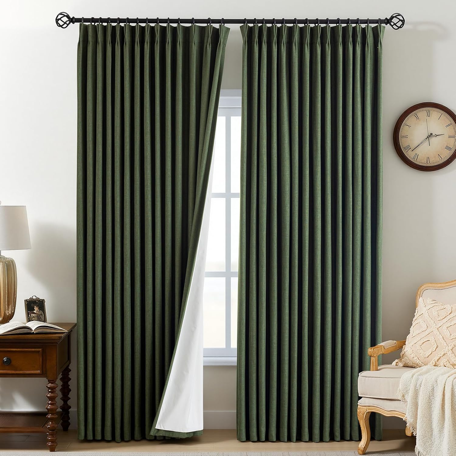 Nalqet Pinch Pleated Linen Curtains 100% Blackout