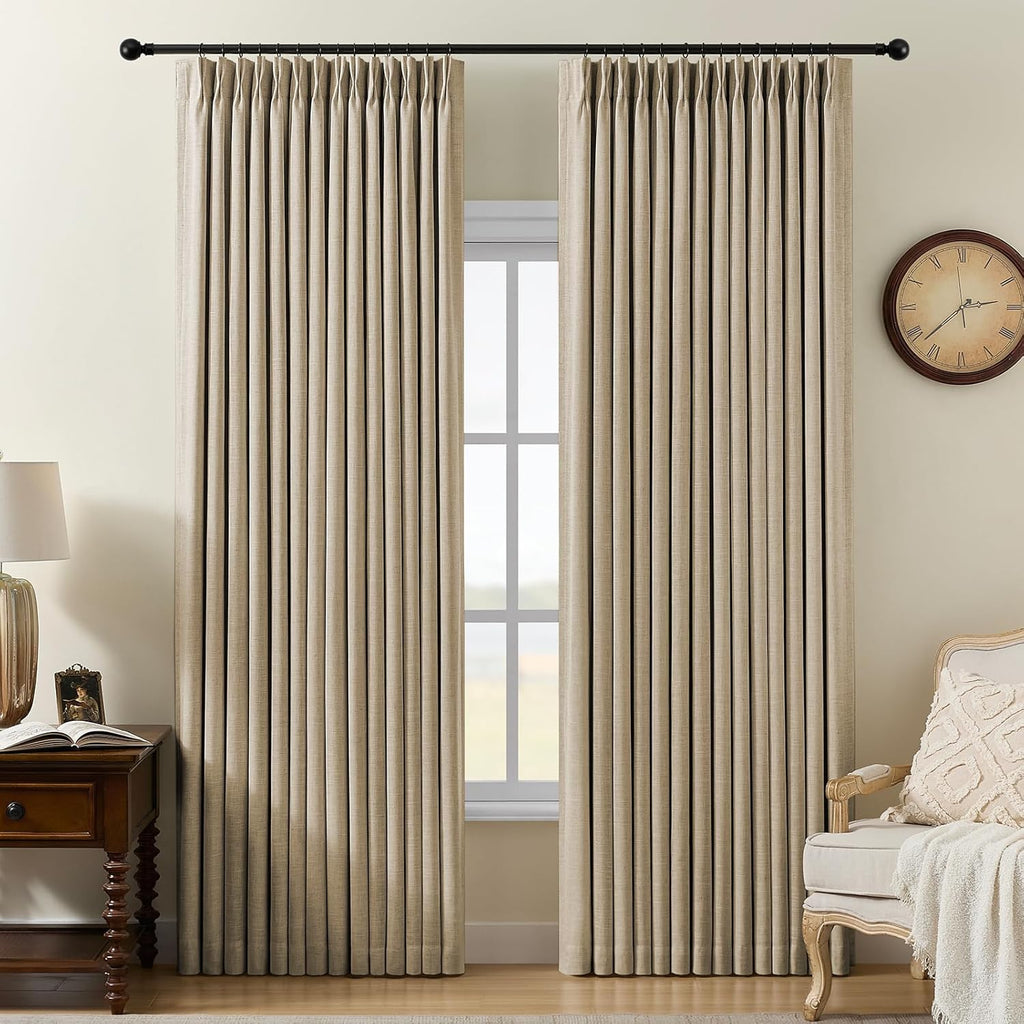 Nalqet Pinch Pleated Linen Curtains 100% Blackout