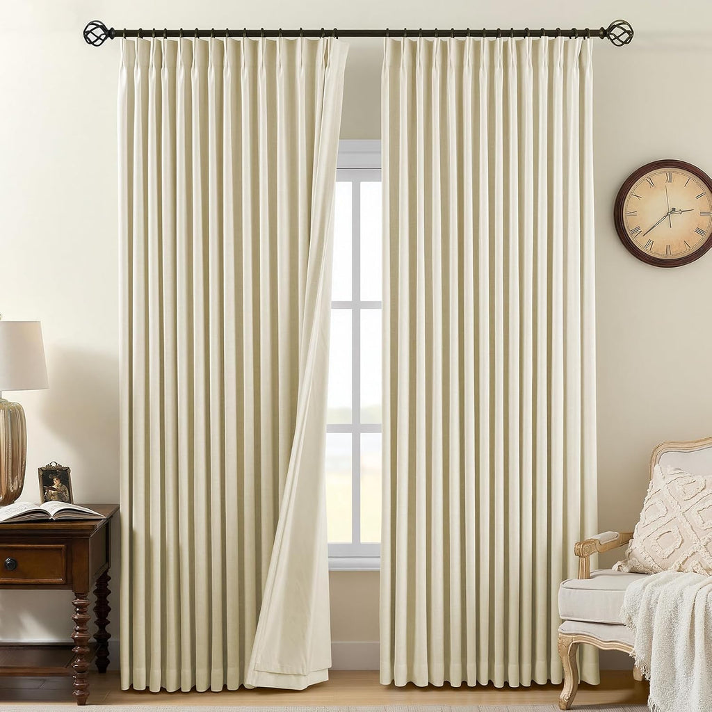 Nalqet Pinch Pleated Linen Curtains 100% Blackout