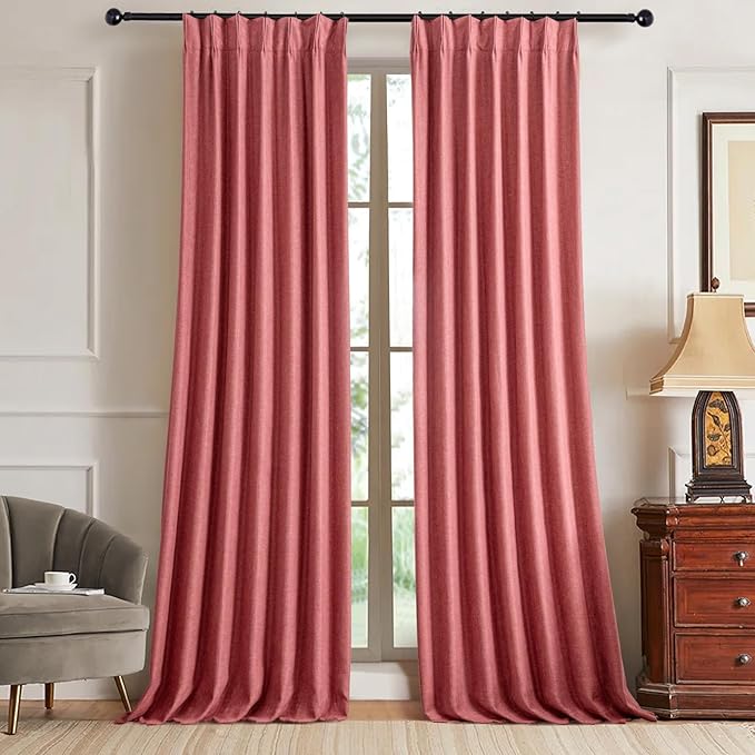Nalqet Pinch Pleated Linen Curtains 100% Blackout