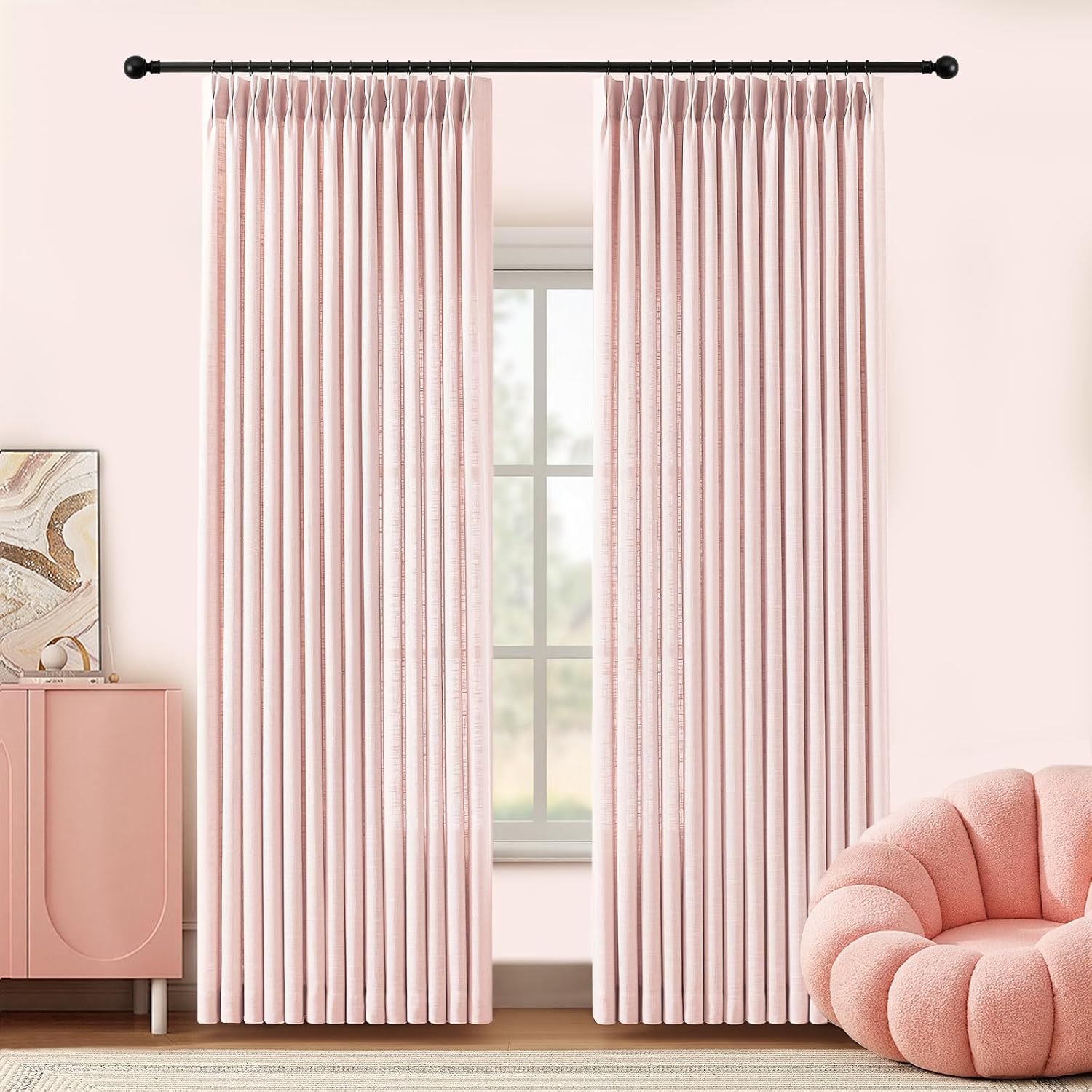 Nalqet Pinch Pleated Linen Curtains 100% Blackout