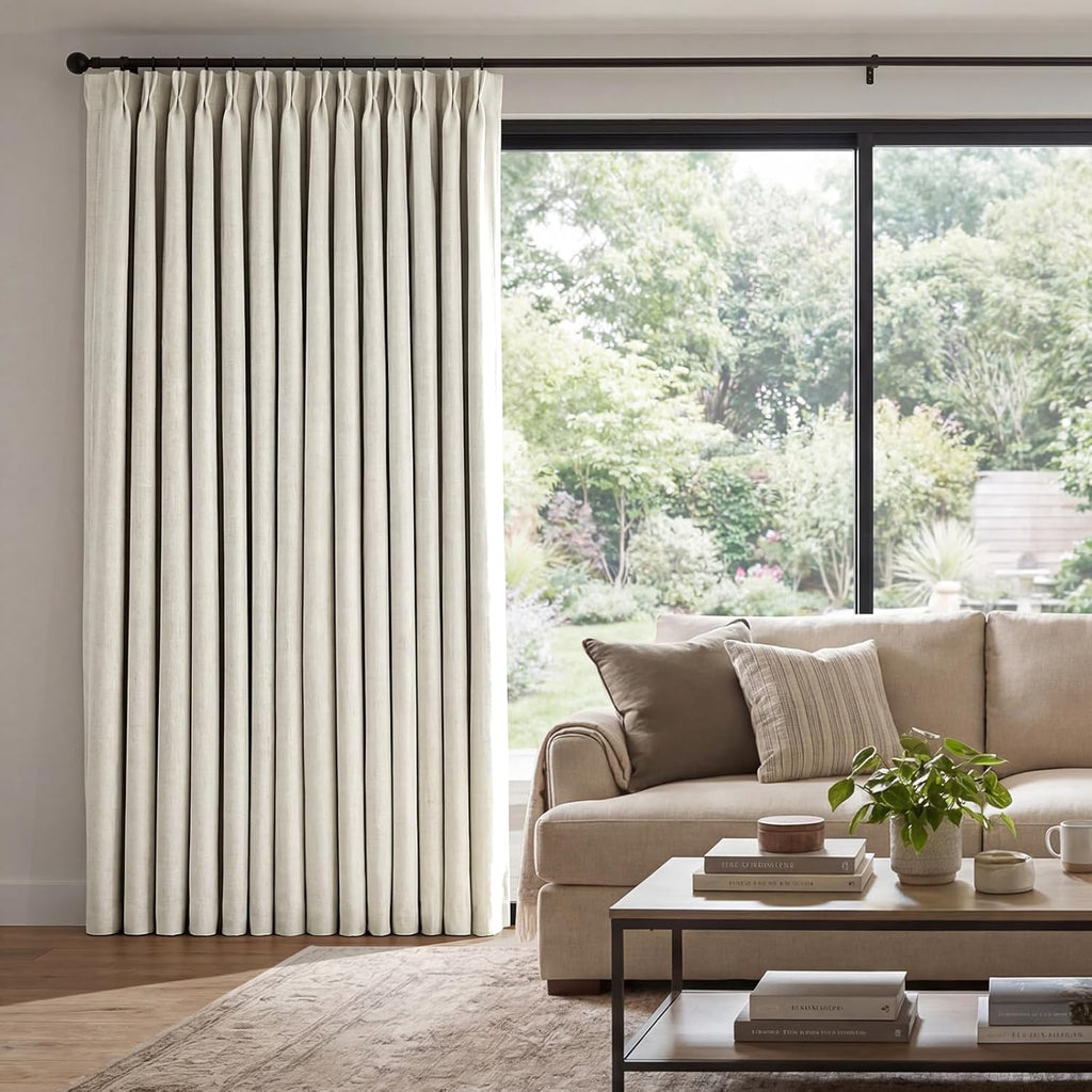 Nalqet Pinch Pleated Linen Curtains 100% Blackout