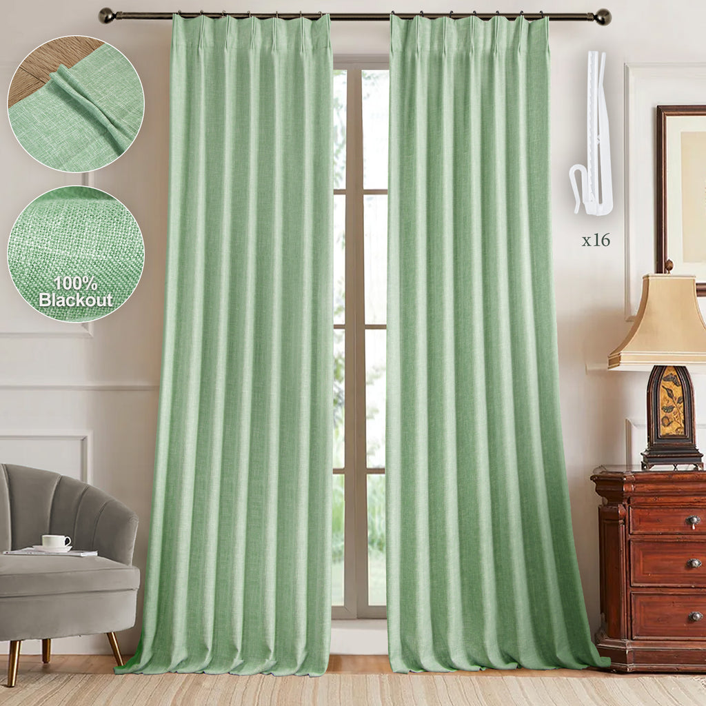 Nalqet Pinch Pleated Linen Curtains 100% Blackout