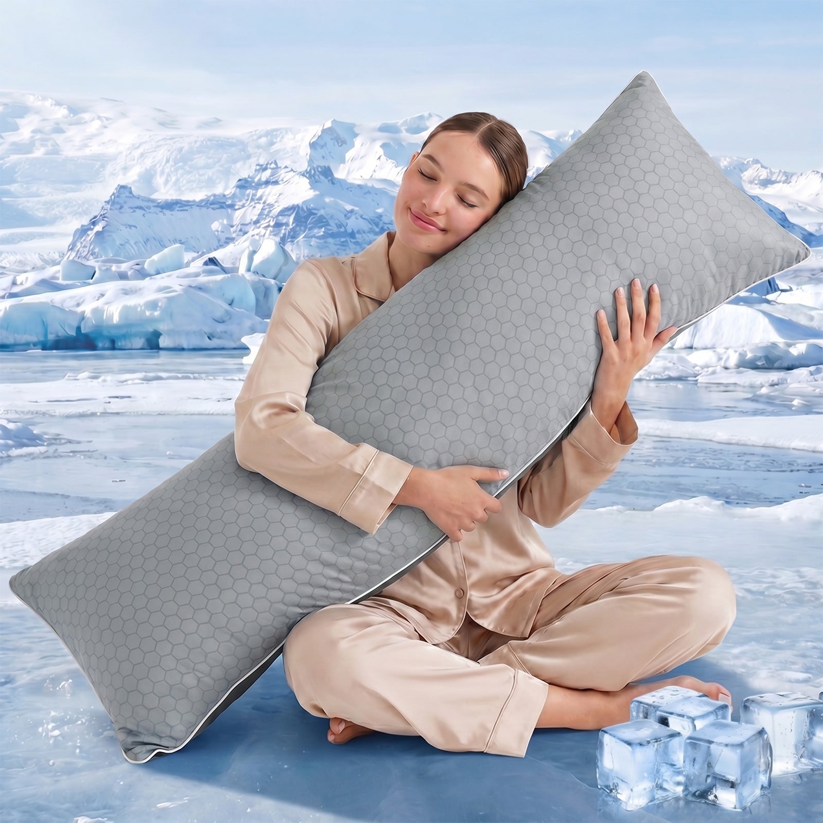 Nalqet 20x54 inch Soft Body Pillow with Shredded Memory Foam and Hexagonal Pattern, Enough Support for Side Sleepper
