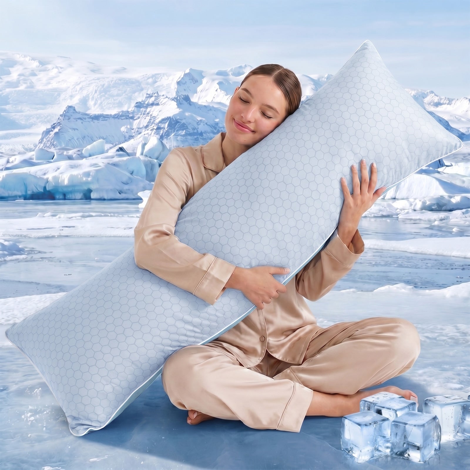 Nalqet 20x54 inch Soft Body Pillow with Shredded Memory Foam and Hexagonal Pattern, Enough Support for Side Sleepper